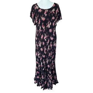 VTG 90s Y2K Floral Beaded Maxi Dress 14/16 L/XL Flutter Sleeve Whimsigoth Fairy